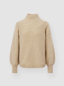 Grof gebreide cashmere kabeltrui met pofmouwen
