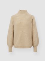 Grof gebreide cashmere kabeltrui met pofmouwen