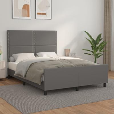 Bedframe met hoofdbord kunstleer grijs 140x200 cm