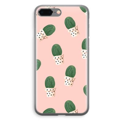 Cactusprint roze: iPhone 8 Plus Transparant Hoesje