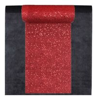 Feest tafelkleed met glitter loper op rol - zwart/rood - 10 meter - Feesttafelkleden - thumbnail