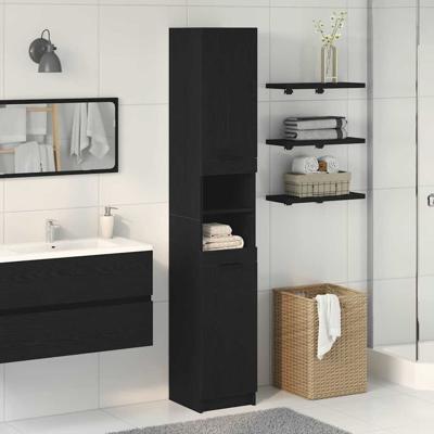 Badkamerkast Zwart eiken 32 x 34 x 188.5 cm Bewerkt hout