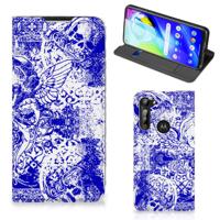 Mobiel BookCase Motorola Moto G8 Power Angel Skull Blauw Mobiel BookCase Motorola Moto G8 Power Angel Skull Blauw