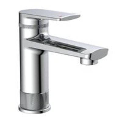 LIVERPOOL ééngreepsmengkraan wastafel, chroom keramische schijven geluidsarme, verwisselbare 35 mm-cartouche Eco-Click functie flexibele metalen aansluitslangen 500 mm volgens DVGW/KTW-A 1