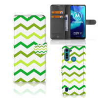 Motorola G8 Power Lite Telefoon Hoesje Zigzag Groen - thumbnail