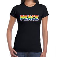 Peace gay pride t-shirt zwart voor dames - thumbnail