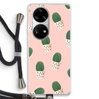 Cactusprint roze: Huawei P50 Pro Transparant Hoesje met koord