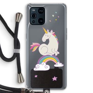 Regenboog eenhoorn: Oppo Find X3 Pro Transparant Hoesje met koord
