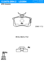 Remblokkenset, schijfrem ATE Ceramic ATE, u.a. für Seat, VW, Audi, Skoda