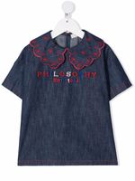 Philosophy Di Lorenzo Serafini Kids blouse en jean à logo brodé - Bleu