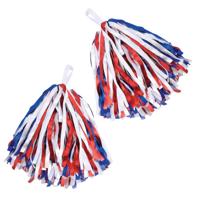 Cheerballs/Pompoms - 2x - rood/wit/blauw - polyester - Cheerleaders