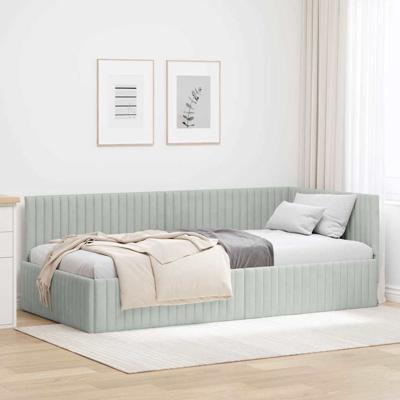 Hoekbedframe met hoofdeinde Lichtgrijs 100 x 200 cm Fluweel