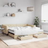 Slaapbank met onderschuifbed en lades 100x200 cm stof crème