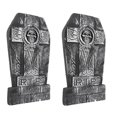 Grafsteen schedel - Set van 2x stuks - 50 x 27 cm - polystyreen - RIP - halloween - horror - kerkhof