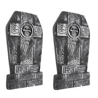Grafsteen schedel - Set van 2x stuks - 50 x 27 cm - polystyreen - RIP - halloween - horror - kerkhof