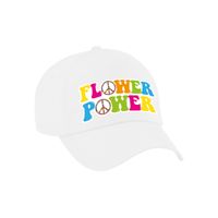 Flower power verkleed pet/cap wit volwassenen - thumbnail