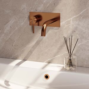 Brauer Copper Edition ColdStart wastafelkraan inbouw gebogen uitloop met achterplaat model A2 koper geborsteld PVD