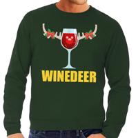 Foute kersttrui - Winedeer print - groen - voor heren - lange mouwen - sweater - wijn