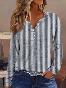 V Neck Loose Casual Striped Shirt