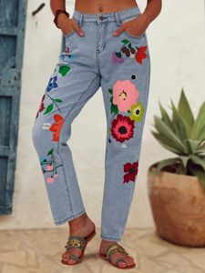 All Season Denim Floral Casual Jeans