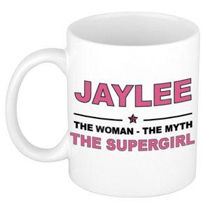 Naam cadeau mok/ beker Jaylee The woman, The myth the supergirl 300 ml   -