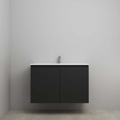 On-Line Onderkast - 100 cm - Voorgemonteerd - Greeploos 2 Deuren - Acryl Wastafel - 1 Kraangat - Mat Zwart