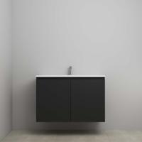 On-Line Onderkast - 100 cm - Voorgemonteerd - Greeploos 2 Deuren - Acryl Wastafel - 1 Kraangat - Mat Zwart