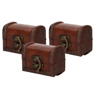 Set van 3x stuks houten opbergkistjes bruin 8 cm