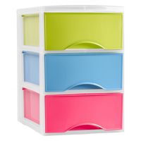 Ladeblokje/bureau organizer met 3x lades - multi kleuren - L18 x B26 x H34 cm - plastic