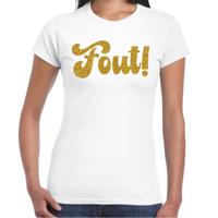 Verkleed T-shirt dames - Fout! -  wit - glitter goud - themafeest fout/goud/stout