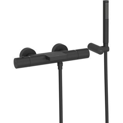 Tres Study bad thermostaatkraan waterval met handdouche opbouw rond zwart mat