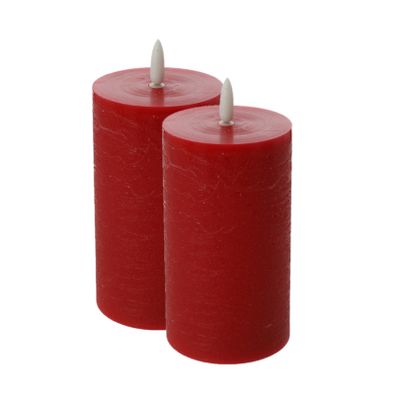 LED kaars/stompkaars - 2x - rood - D7,5 x H12,5 cm - flikkerend licht
