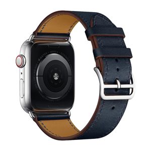 Bandje geschikt voor Apple Watch 42/44MM - Maat S - Horlogebandje - Polsband - Kunstleer - Donkerblauw