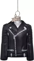 Vondels glazen kerstbal biker jas 8.5cm zwart