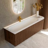 Badmeubel Mondiaz Kurve | 145 cm | Meubelkleur Walnut | Wastafelkleur Talc | Links spoelbak | 1 kraangat