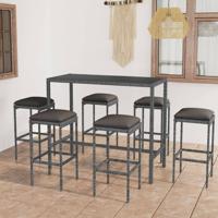 7-delige Tuinbarset met kussens poly rattan grijs