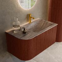 Badmeubel Mondiaz Kurve-Dlux | 85 cm | Meubelkleur Ruby | Wastafelkleur Oza | Solid surface | Wasbak rechter zijde spoelbak | 1 kraangat