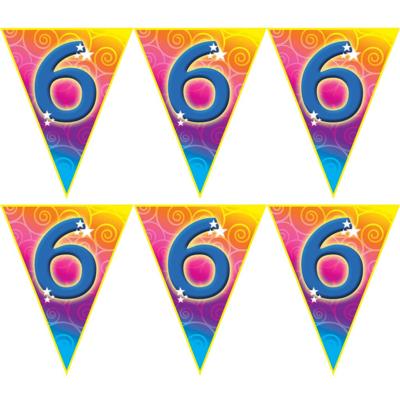 Leeftijd vlaggenlijn - 3x stuks - 6 jaar - 5 meter - plastic - 6e verjaardag thema - versiering - sl