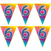 Leeftijd vlaggenlijn - 3x stuks - 6 jaar - 5 meter - plastic - 6e verjaardag thema - versiering - sl