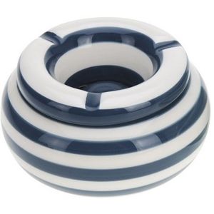 Donkerblauw met wit gestreepte asbak 11 cm   -