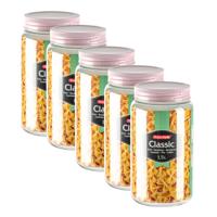 Plasticforte voedsel voorraadpot - 5x - weckpotten - roze - 1500 ml - kunststof - met draai deksel Plasticforte voedsel voorraadpot - 5x - weckpotten - roze - 1500 ml - kunststof - met draai deksel