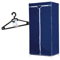 Set van mobiele opvouwbare kledingkast met blauwe hoes 160 cm en 10x plastic kledinghangers zwart