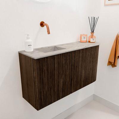 Toiletmeubel Mondiaz Joya Dlux | 81.6 cm | Meubelkleur Walnut | Faye wastafel Glace Wasbak Links | Zonder kraangat(en)
