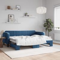 Slaapbank met onderschuifbed 80x200 cm fluweel blauw
