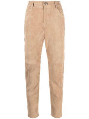 Brunello Cucinelli pantalon en daim à coupe courte - Marron