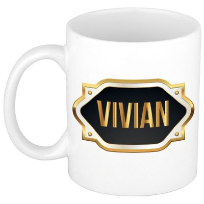 Naam cadeau mok / beker Vivian met gouden embleem 300 ml