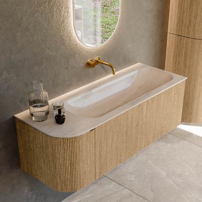 Badmeubel Mondiaz Kurve-Dlux | 125 cm | Meubelkleur Oak | Wastafelkleur Meli | Solid surface | Wasbak rechter zijde spoelbak | Zonder kraangat(en)