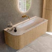 Badmeubel Mondiaz Kurve-Dlux | 125 cm | Meubelkleur Oak | Wastafelkleur Meli | Solid surface | Wasbak rechter zijde spoelbak | Zonder kraangat(en)