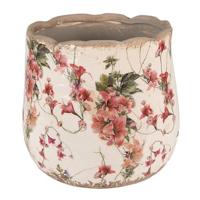 Clayre & Eef Bloempot Ø 18x16 cm Roze Beige Keramiek Bloemen Bloempot