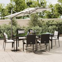 7-delige Tuinset met kussens poly rattan zwart